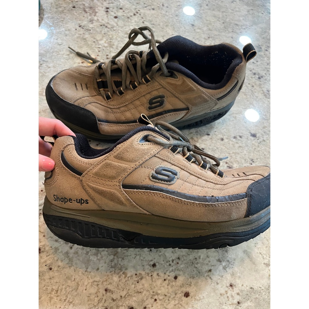 Skechers Shape-ups Mens 11 XW Wide Tan Black Rocker Bottom Walking Shoes 52000EW
